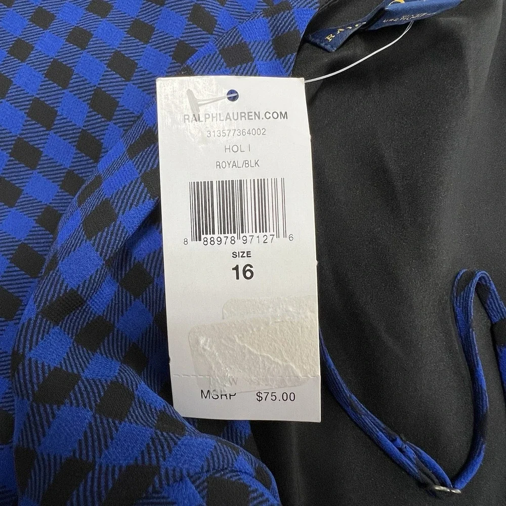 NEW! Polo Ralph‎ Lauren Girls 16 Royal Blue Black Gingham Chiffon Dress $75